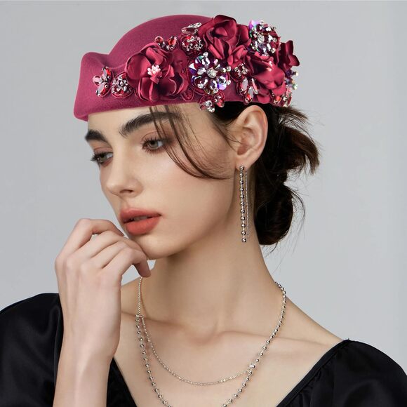 7777 European And American Retro British Felt Headscarf Hat Women\'s Church main image 5